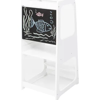 učicí věž Montessori House Bed Montessori výškově nastavitelná učící věž s kreslící tabulí-Bílá
