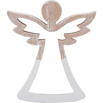 Vánoční dekorace Anděl dřevo 130x150mm na postavení, přírodní, bílá