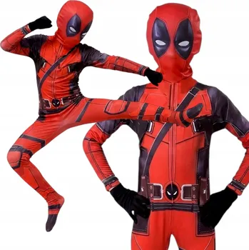 Karnevalový kostým KOSTÝM DEADPOOL Kombinéza s MASKOU DEAD POOL SUPERHRDINA COSPLAY 130-140