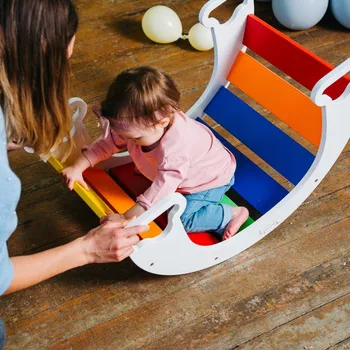 Hra na zahradu Family-scl Montessori balanční houpačka Sway-Bílá / Duhová