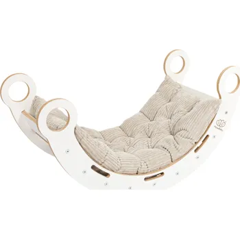 Dětská houpačka MeowBaby Dřevěná houpačka Dream Rocker s polštářem, skluzavkou a žebříkem - Large-Béžová