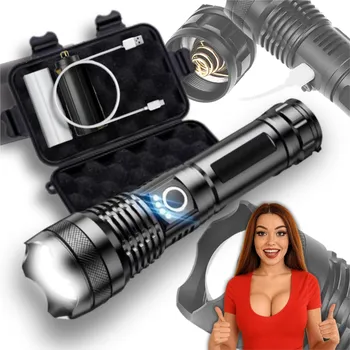 Svítilna Taktická LED svítilna dobíjecí 5000 lm černá hliníková 5 režimů IPX5