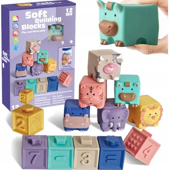 ostatní stavebnice Stavebnice kostky Doris gumová zvířata 12 ks pro děti 6 m +