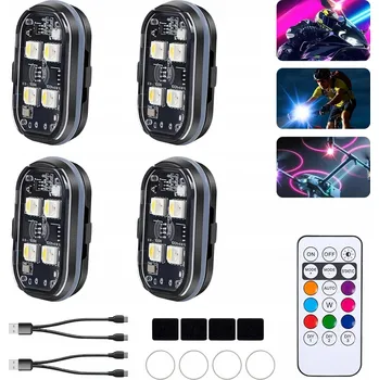 Lampička Bezdrátová LED Stroboskopická Lampa Silné Bílé + Barevné Světlo 4 ks Dálkové Ovládání