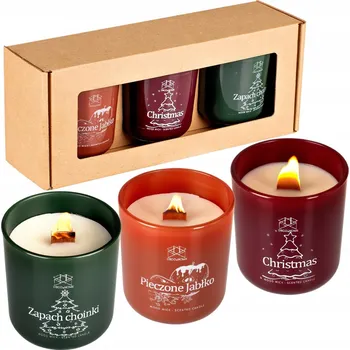 Svíčka Vonná svíčka ze sójového vosku Vánoce, Pečené jablko, Vůně vánočního stromku Ravina 3 ks