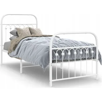 Postel Bílý ocelový rám postele 207 x 85 x 100 cm s čelem a nožní deskou