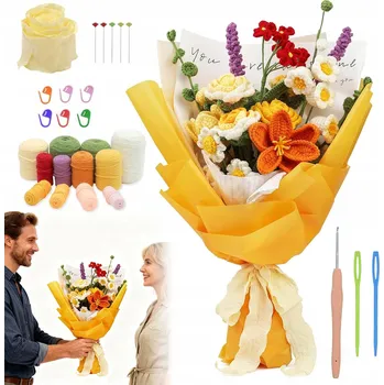 kreativní sada SADA PRO VYTVOŘENÍ HÁČKOVANÉ KYTICE KVĚTIN DIY 12NITEK HÁČKOVÁNÍ DÁREK RUČNÍ PRÁCE