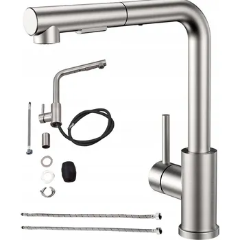 Vodovodní baterie STOJÍCÍ KUCHYŇSKÁ BATERIE DŘEZOVÁ S FLEXIBILNÍ RAMÍNKO STŘÍBRNÁ