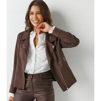 Bunda na zip, z imitace semiše čokoládová 44