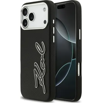 Karl Lagerfeld - pevné pouzdro FW zrnitá kůže s logem Signature (KLHCP17XPGFKSRSK) - iPhone 17 Pro Max - černé