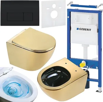 Klozet BPS-koupelny Podomítkový modul Geberit DuoFix s WC mísou FW-GL-BL-TR-03 + ovládací tlačítko Delta 50 černá lesk