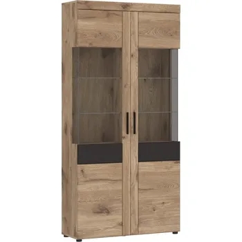 Knihovna Vitrína Grano - Meble Wojcik dub viking/PVC dub viking/šedý kosmos 92.8x195 cm