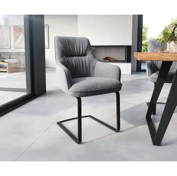 Jídelní židle DELIFE Jídelní židle Zelia-Flex s područkami potahová látka světle šedá jídelní židle plochá černá taštičkové pružiny