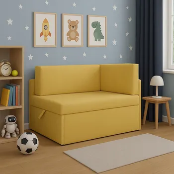 Sedací souprava Rohová sedačka Viluś 108x81x78 cm s funkcí spaní a úložným prostorem, žlutá