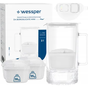 Filtrace vody Filtrační konvice skleněný Wessper D4 BOROSILICATE MINI FF WH + 5x filtr