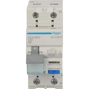vypínač Kombinovaný jistič C32A 2P 30mA typ A Hager ADA982D