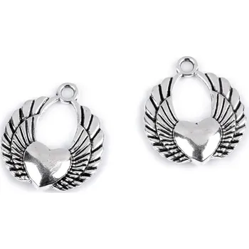 Přívěsek křídla / srdce 22x25 mm, barva platina