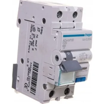 Jistič Kombinovaný jistič C20A 2P 30mA typ A Hager ADA970D