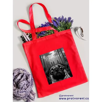 Taška s potiskem Textilní taška, PES MOPS ve strašidelném lese, 41x37cm, mix barev, 1 ks Vyberte si barvu ZDE:: červená
