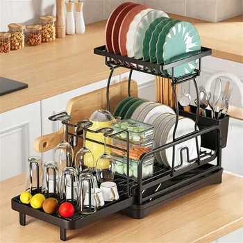 Odkapávač na nádobí DVOUÚROVŇOVÝ ODVADĚČ NÁDOBÍ S AUTOMATICKÝM ODVODEM VODY