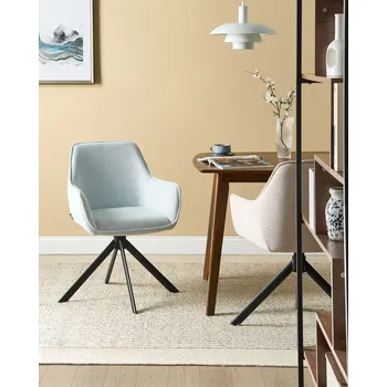 Otočná jídelní židle světle modrá látková čalouněná sedací část s područkami jídelna skandinávský moderní styl Beliani