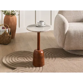 Obývací pokoj Odkládací stolek hnědá podnož mangové dřevo mramorová deska moderní obývací pokoj kulatý Beliani
