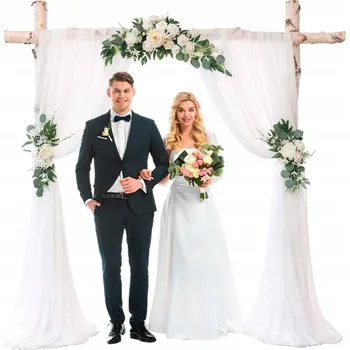 Obraz SVATEBNÍ ZÁVĚS S VOLÁNEM BÍLÝ 160 X 800 CM POLOPRŮHLEDNÝ DEKORACE OKNA