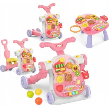 Dětské chodítko WOOPIE BABY CHODÍTKO 5v1 MULTIFUNKČNÍ RŮŽOVÉ ODRÁŽEDLO STOLEK HOUPAČKA 12M+