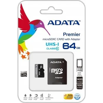 Paměťová karta 64 GB paměťová Micro SD karta ADATA + SD Adaptér, CLASS 10