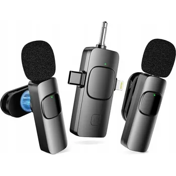 Mikrofon Bezdrátový klopový mikrofon s digitální synchronizací hlasu, USB-C a 3,5 mm