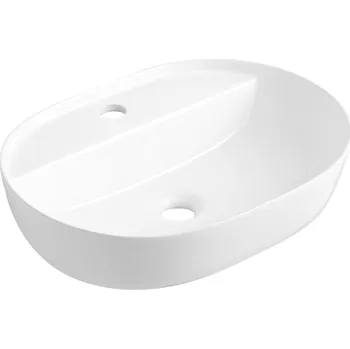 Umyvadlo na desku keramické Ovál Bílé lesklé s otvor pro baterii 50x38x13,5 cm