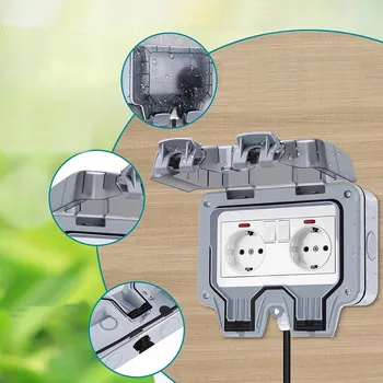 Elektrická zásuvka DVOJITÁ VENKOVNÍ VODOTĚSNÁ ZÁSUVKA DO ZAHRADY IP66 S VYPÍNAČEM