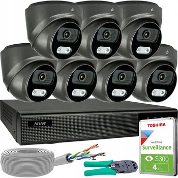 Bezpečnostní kamera Sada 7 Grafitových IP Kamer 8MP 4K POE Detekce Osob a Vozidel HDD 4TB