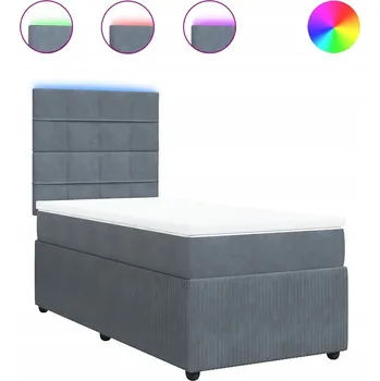 Postel Kontinentální postel s LED, tmavě šedá, 200 x 100 x 140,5/150,5 cm