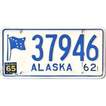 Plechová cedule Americká SPZ Alaska 1962 White 37946