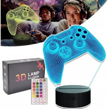 Lampička Noční Lampa 3D LED GAMEPAD Dárek pro Dítě Lampička s Dálkovým Ovládáním RGB USB