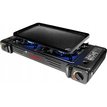 Turistický vařič s grilem STILHOFF, 2 hořáky, černý + grilovací deska 3