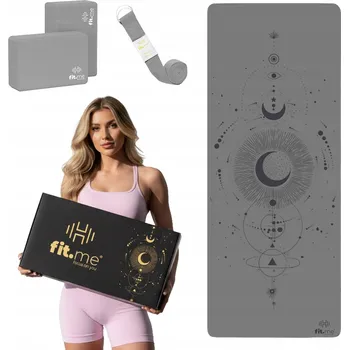 podložka na cvičení Podložka na jógu Fit.Me šedá kaučuková se sadou kostek a popruhem 4 ks