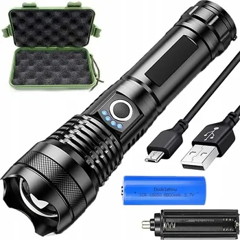 TAKTICKÁ SVÍTILNA VOJENSKÁ ZOOM CREE LED 5 REŽIMŮ NABÍJECÍ VÝKONNÁ XHP50