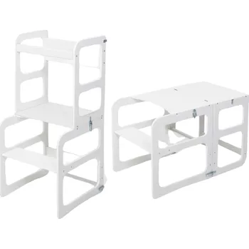 učicí věž Montessori House Bed 2v1 Montessori učící věž / stůl se židličkou-Bílá