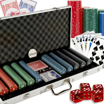 Pokerové sada POKER SET 500 ŽETONŮ 2 BALÍČKY KARET KOSTKY HRA POKER KUFŘÍK XXL