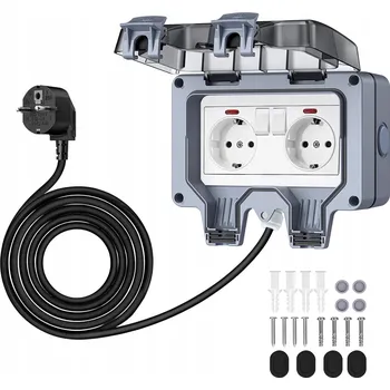 Elektrická zásuvka DVOJITÁ VENKOVNÍ VODOTĚSNÁ ZÁSUVKA DO ZAHRADY IP66 S VYPÍNAČEM