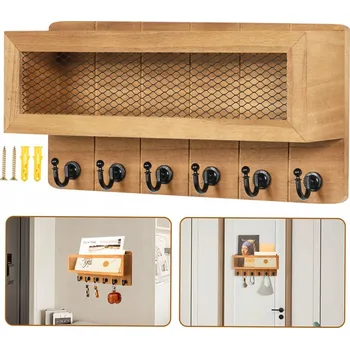 Věšák Police na klíče 33x17x9 cm Věšák Organizér Nástěnná police a šest háčků