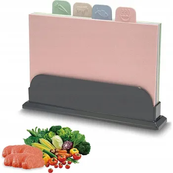 Kuchyňské prkénko PRKÉNKA NA KRAJENÍ SE STOJANEM OBOUSTRANNÁ ZNAČENÍ PRODUKTŮ SADA x4