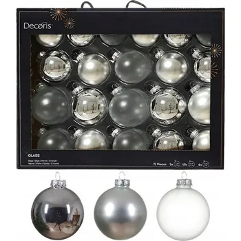 Vánoční dekorace Stříbrné Skleněné Vánoční Baňky na Vánoční Stromeček Ozdoby Vánoční 5/6/7 cm 21 ks, MIX