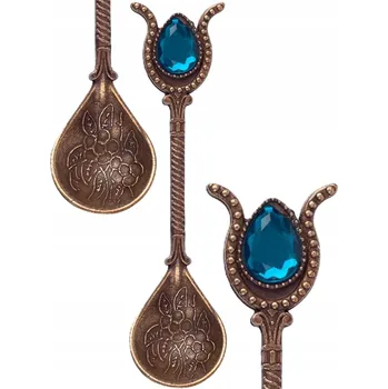 Příbor OZDOBNÉ MOSAZNÉ LŽIČKY NA ČAJ S ORIENTÁLNÍM KAMENEM