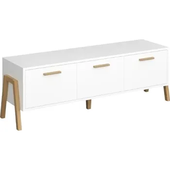 Televizní stolek Velký třídveřový TV stolek do obývacího pokoje Belle - Mebelbos Bílý Mat 149,5x49 cm