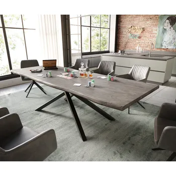 Jídelní stůl DELIFE Jídelní stůl Edge 260x100 akácie platinová křížová podnož obdélník černá Live-Edge