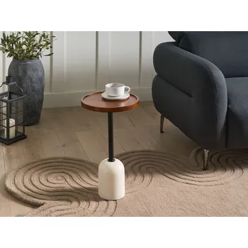 Nábytek Odkládací stolek hnědý a bílý deska z mangového dřeva kovová mramorová základna kulatý moderní obývací pokoj Beliani