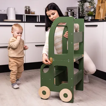 učicí věž Family-scl Montessori učící věž s motivem auta 3v1-Khaki